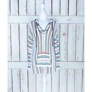 Vintage 90s striped woven knit slouchy pullover hoodie sweater/hooded vneck